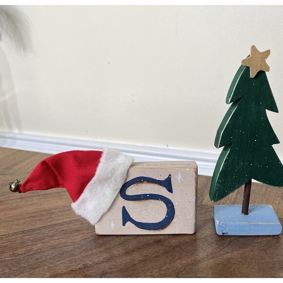 Santa Wood Sign Hand Painted/Red Clay Santa Rudolph Luminary Votive Holder VTG - Picture 2 of 16